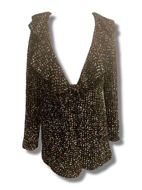 Y2K Textured Knit Ruffle Collar Cardigan
